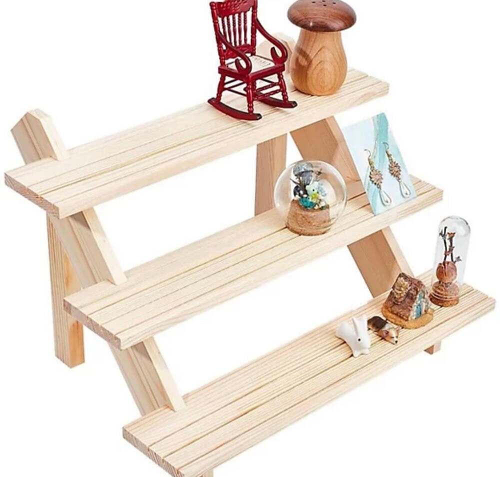 Nbeads 3 Tier Wooden Display Stand Detachable Unfinished